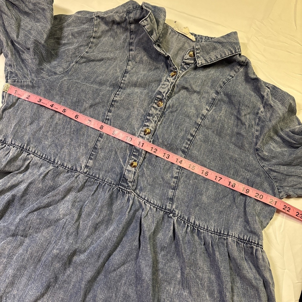 Easel Womens Babydoll Tiered Denim Dress Size Large Light Wash Cottagecore - Picture 7 of 10